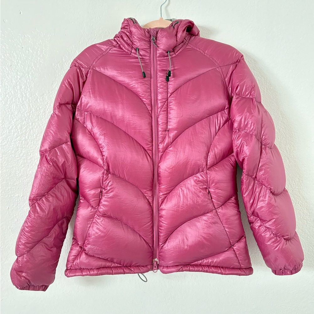 Sierra Designs Pink Hooded Nylon Goose Down Puffer Jacket Size M